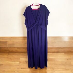 Lands' End Maxi Dress Sz 2X Purple Jersey Knit Stretch Preppy Coastal